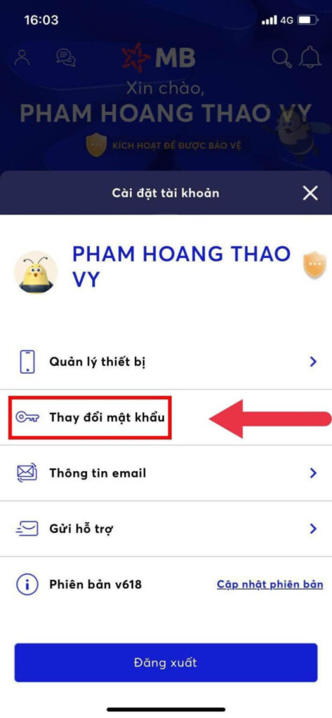 Cách đổi mật khẩu MB Bank qua App MB Bank 03