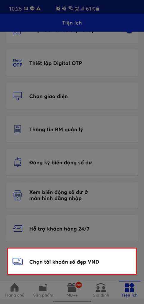 Cách đổi số tài khoản MB Bank qua ứng dụng MB Bank 02