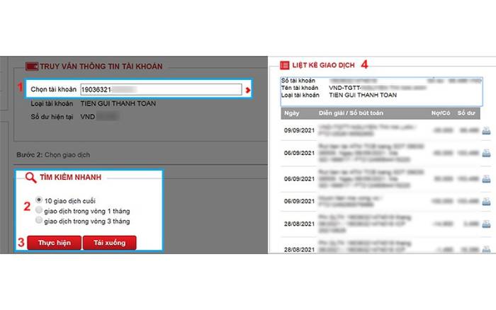 Kiểm Tra Lịch Sử Giao Dịch Techcombank Trên Website Internet Banking Techcombank 03