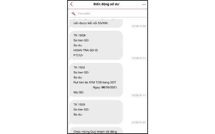 Xem Lịch Sử Giao Dịch Techcombank Qua Tin Nhắn SMS 01