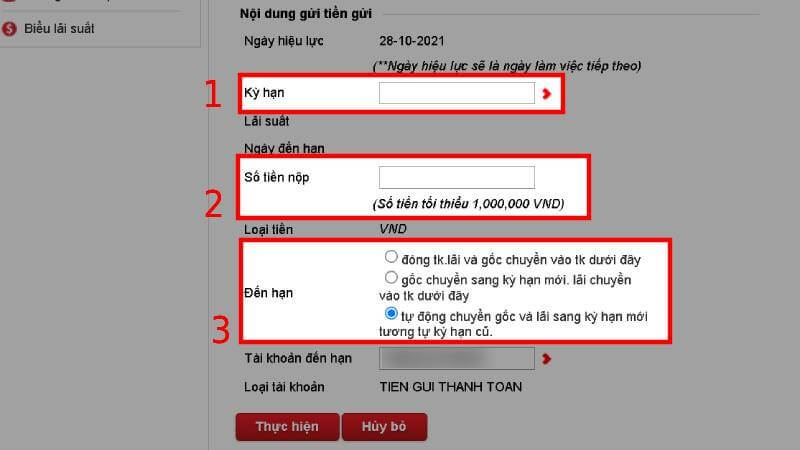 Cách gửi tiết kiệm online của Techcombank trên website