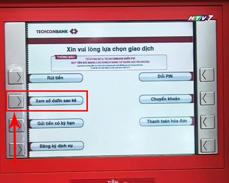 Cách kiểm tra số tài khoản Techcombank tại cây ATM